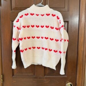 Cozy Heart Pattern Sweater - Red and White